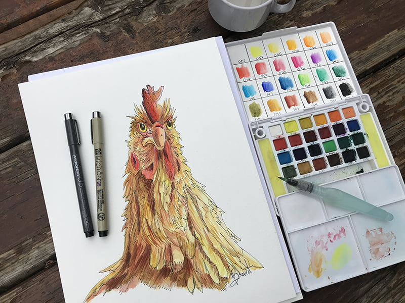 Crayon encre noir permanent et ensemble aquarelle Sakura